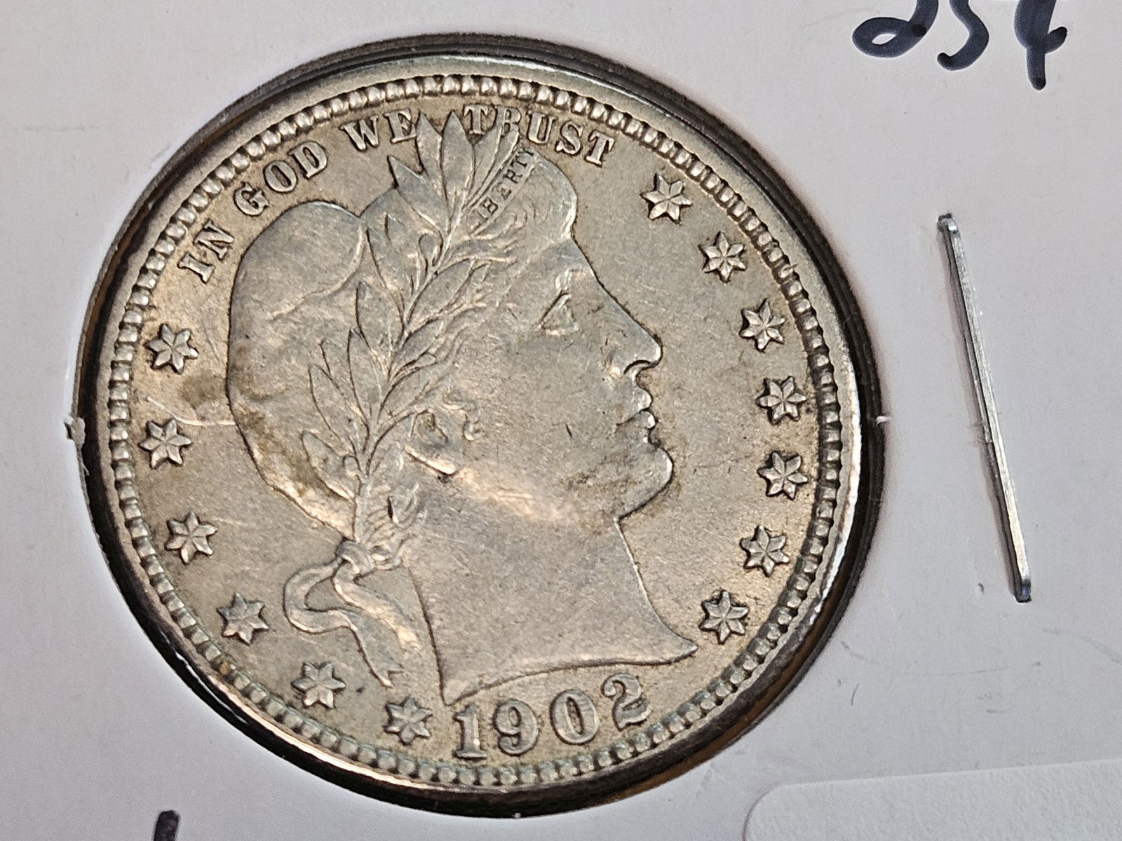 Bright About Uncirculated plus 1902 Barber Quarter - 3