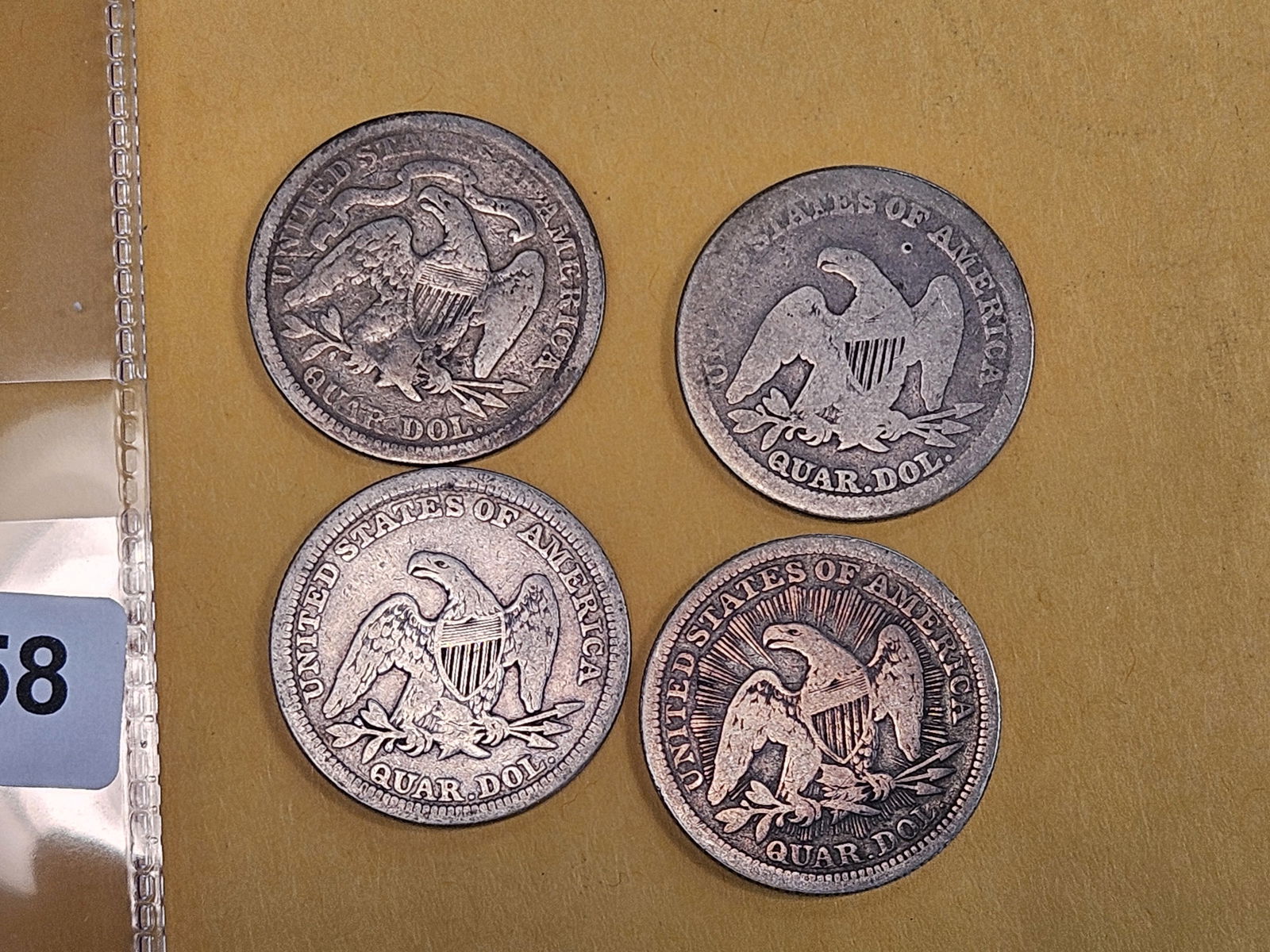 Four mixed Seated Liberty silver Quarters - 3