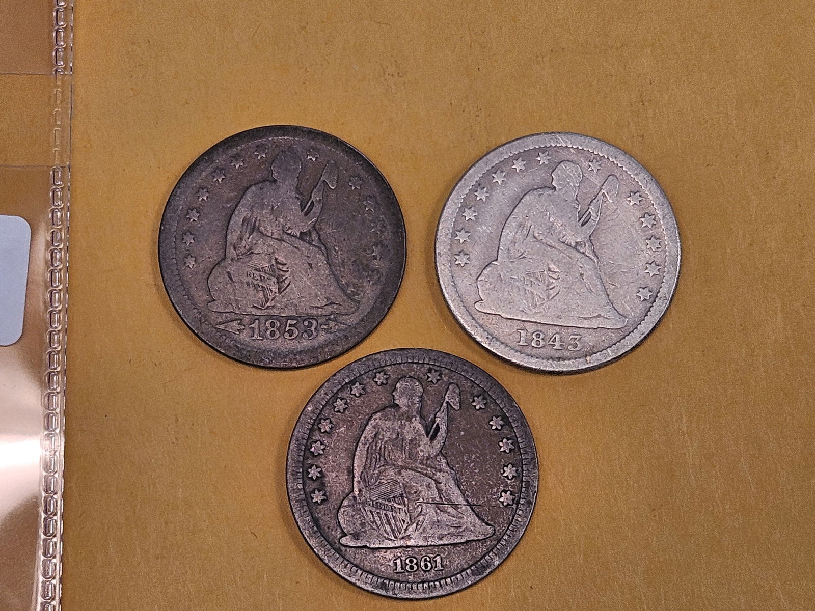 Three mixed Seated Liberty silver Quarters (1 of 4)