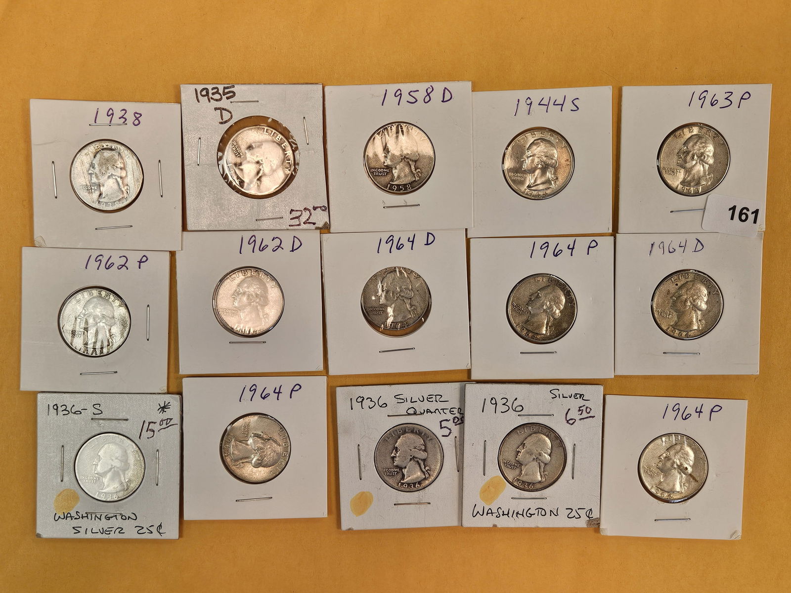 Fifteen mixed Silver Washington Quarters (1 of 2)