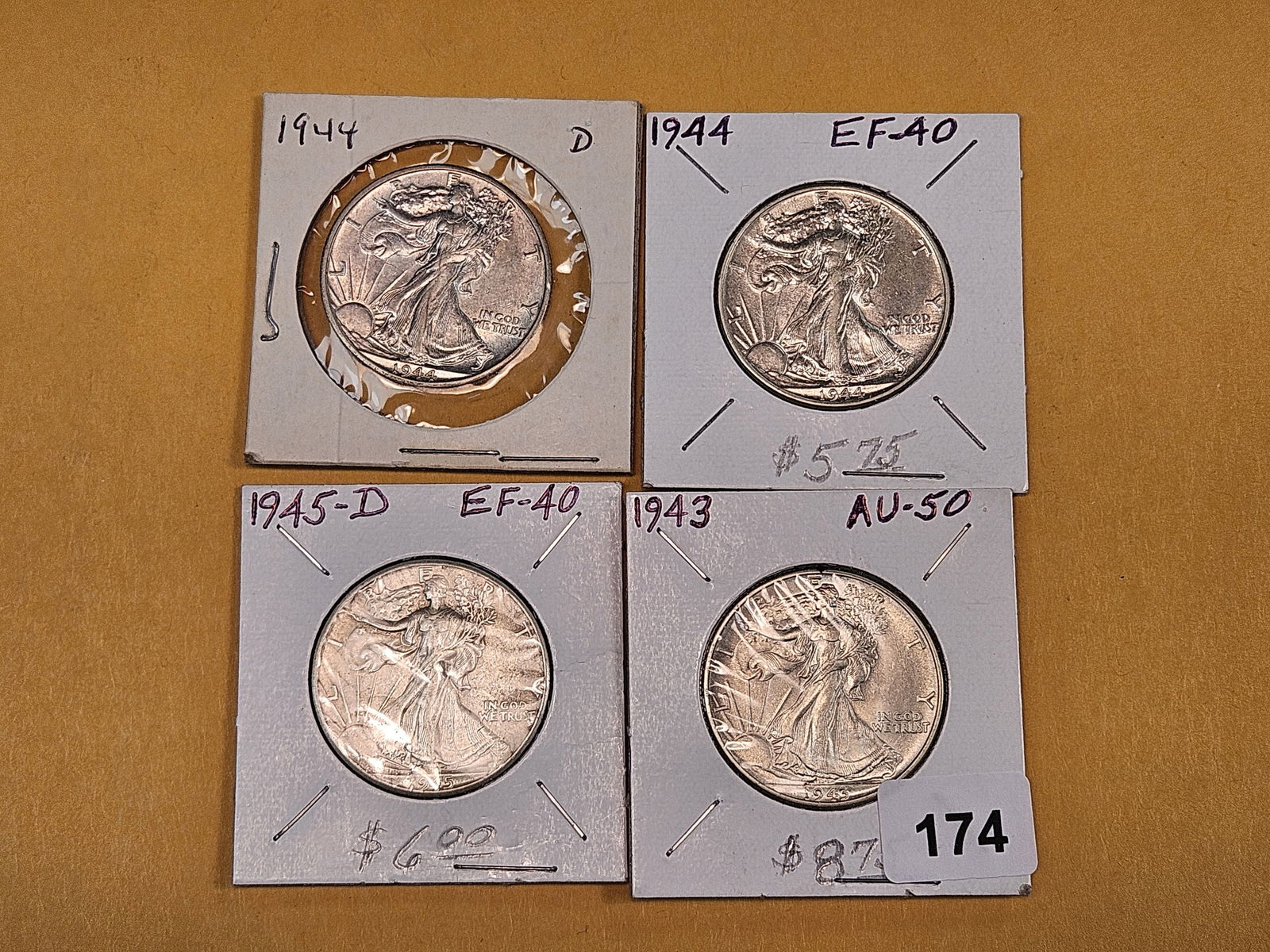 Four Bright Walking Liberty silver half dollars - 2