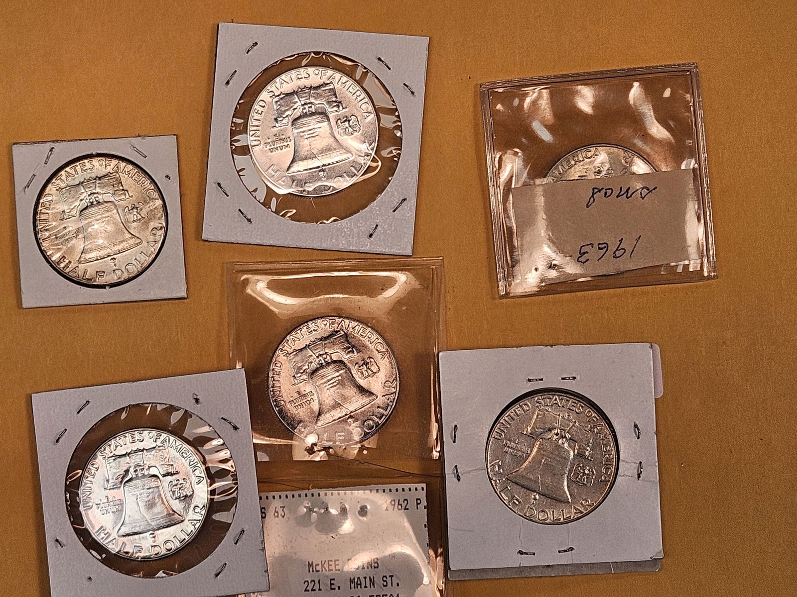 Six mixed Silver Franklin Half Dollars - 8