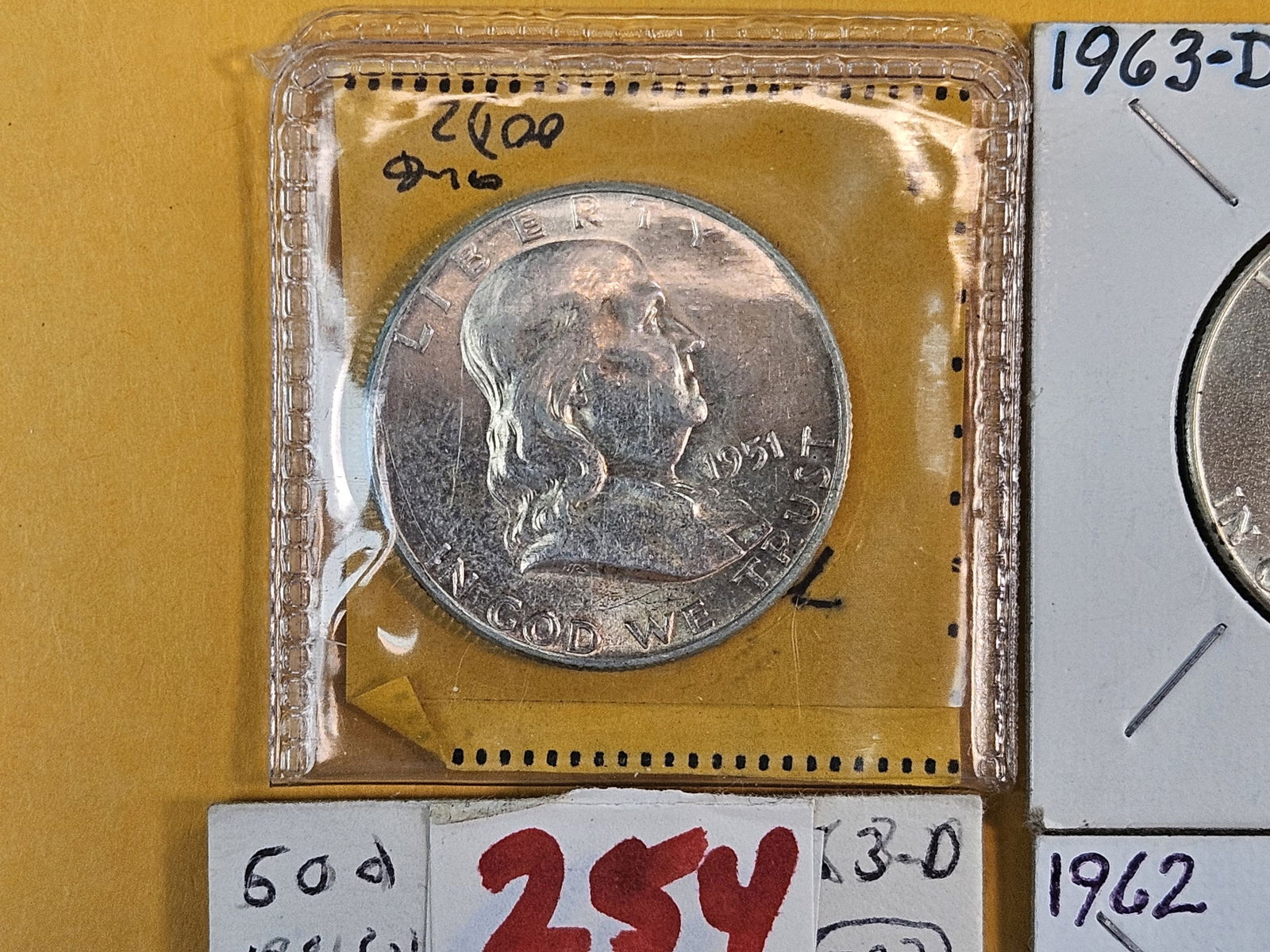 FIve mixed Silver Franklin Half Dollars - 2