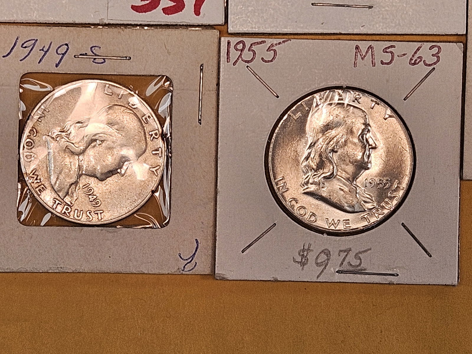 FIve mixed Silver Franklin Half Dollars - 3