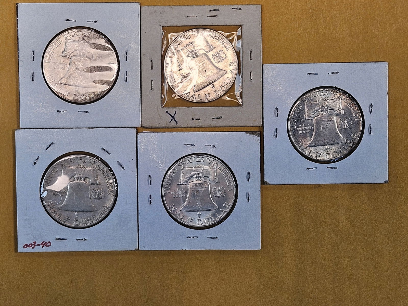 FIve mixed Silver Franklin Half Dollars - 7