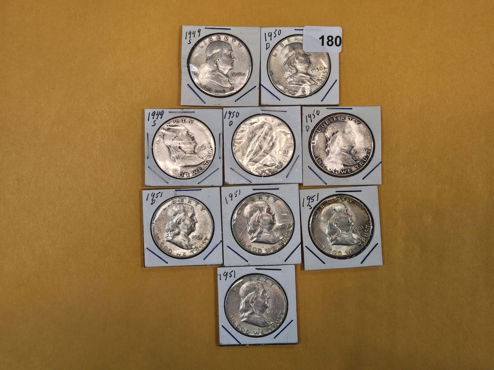 Nine mixed Silver Franklin Half Dollars (1 of 5)