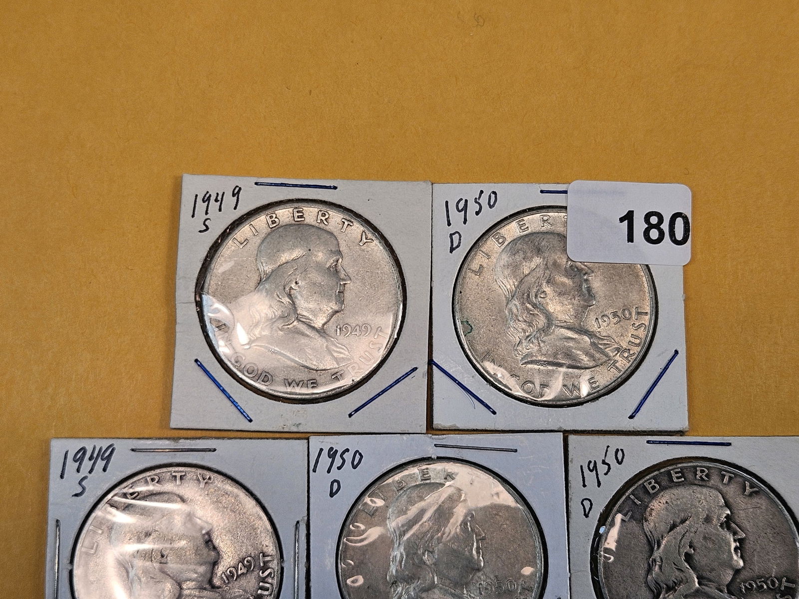 Nine mixed Silver Franklin Half Dollars - 2