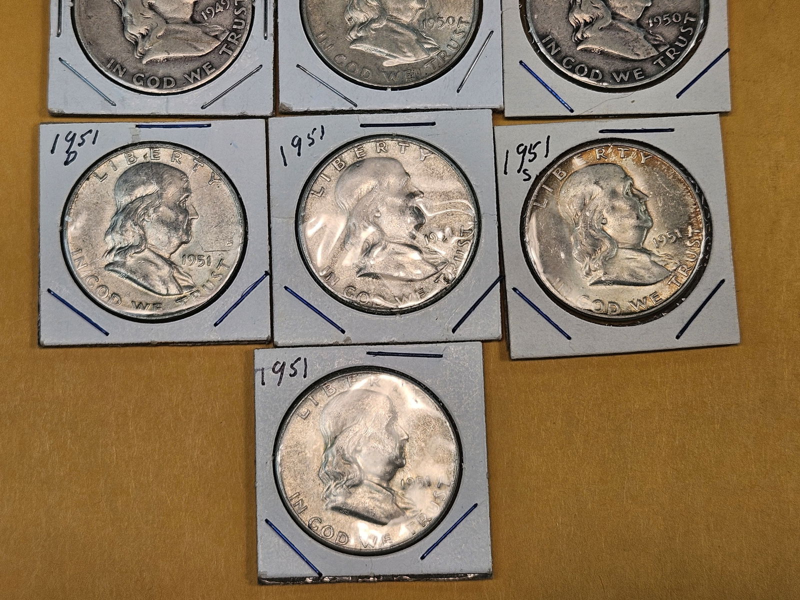 Nine mixed Silver Franklin Half Dollars - 4
