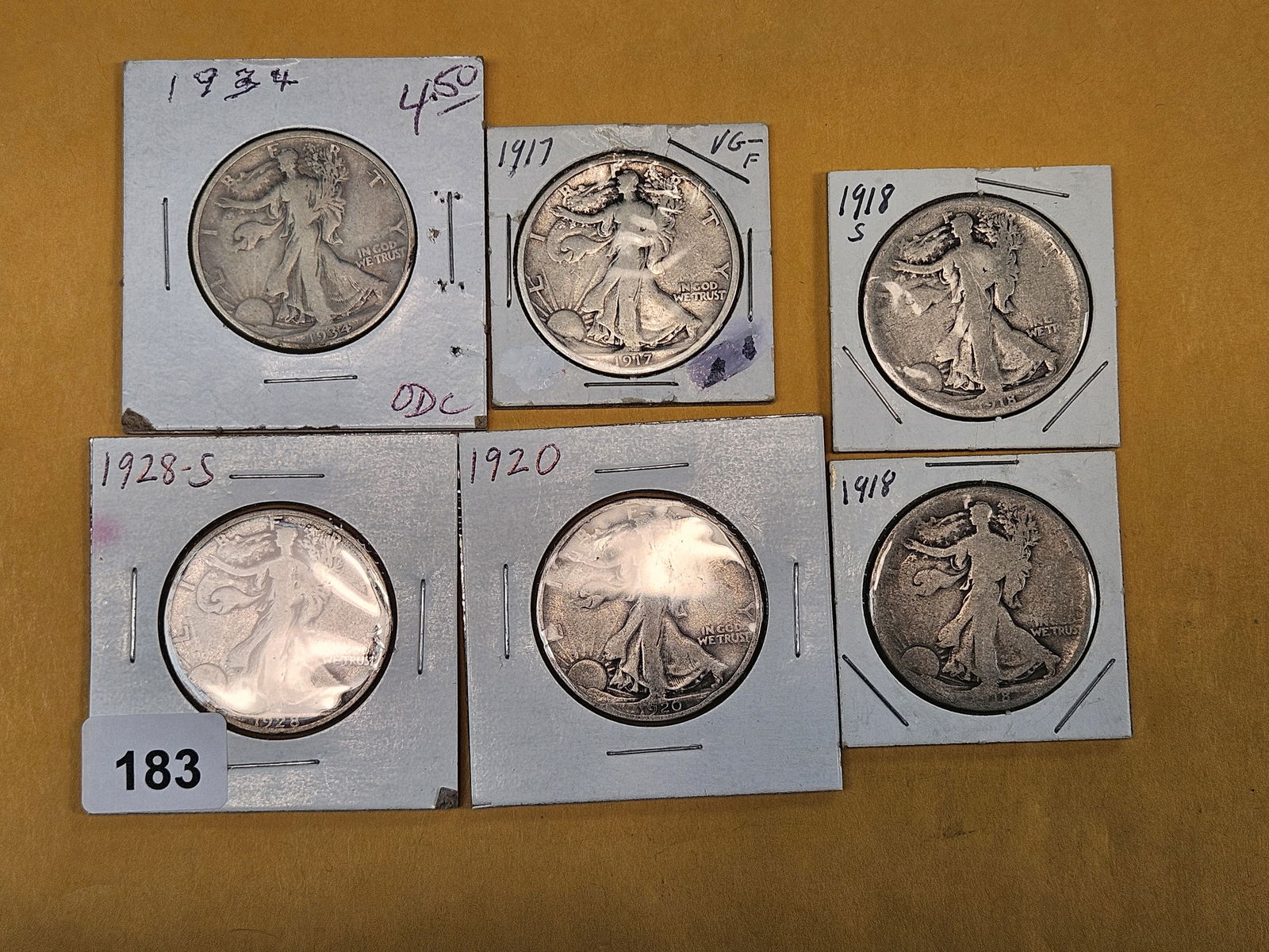 Six mixed silver Walking Liberty Half Dollars - 2