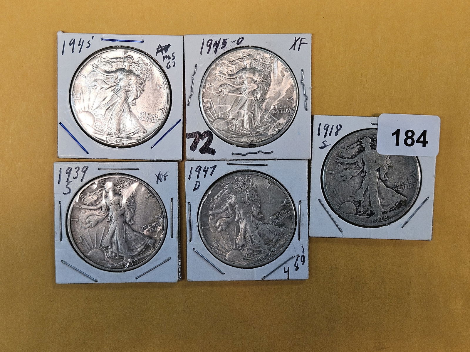 Five mixed silver Walking Liberty Half Dollars (1 of 4)
