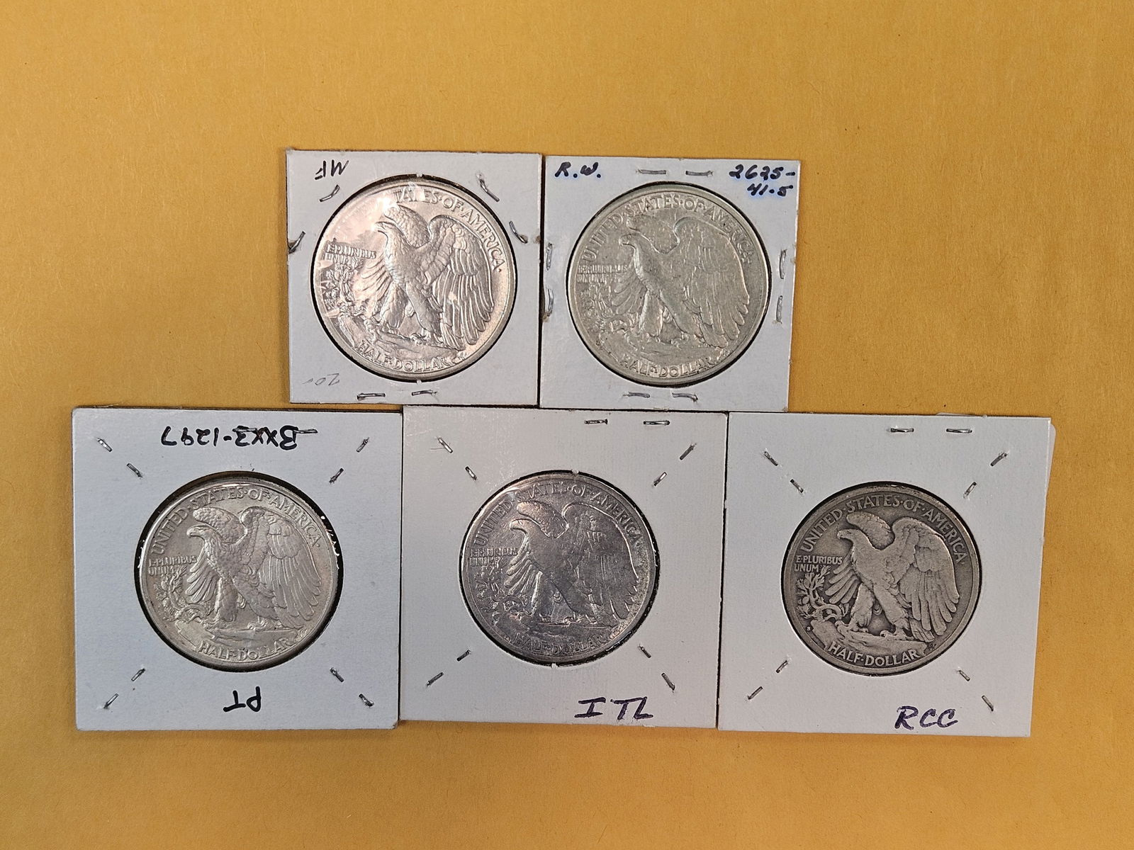 Five mixed silver Walking Liberty Half Dollars - 3