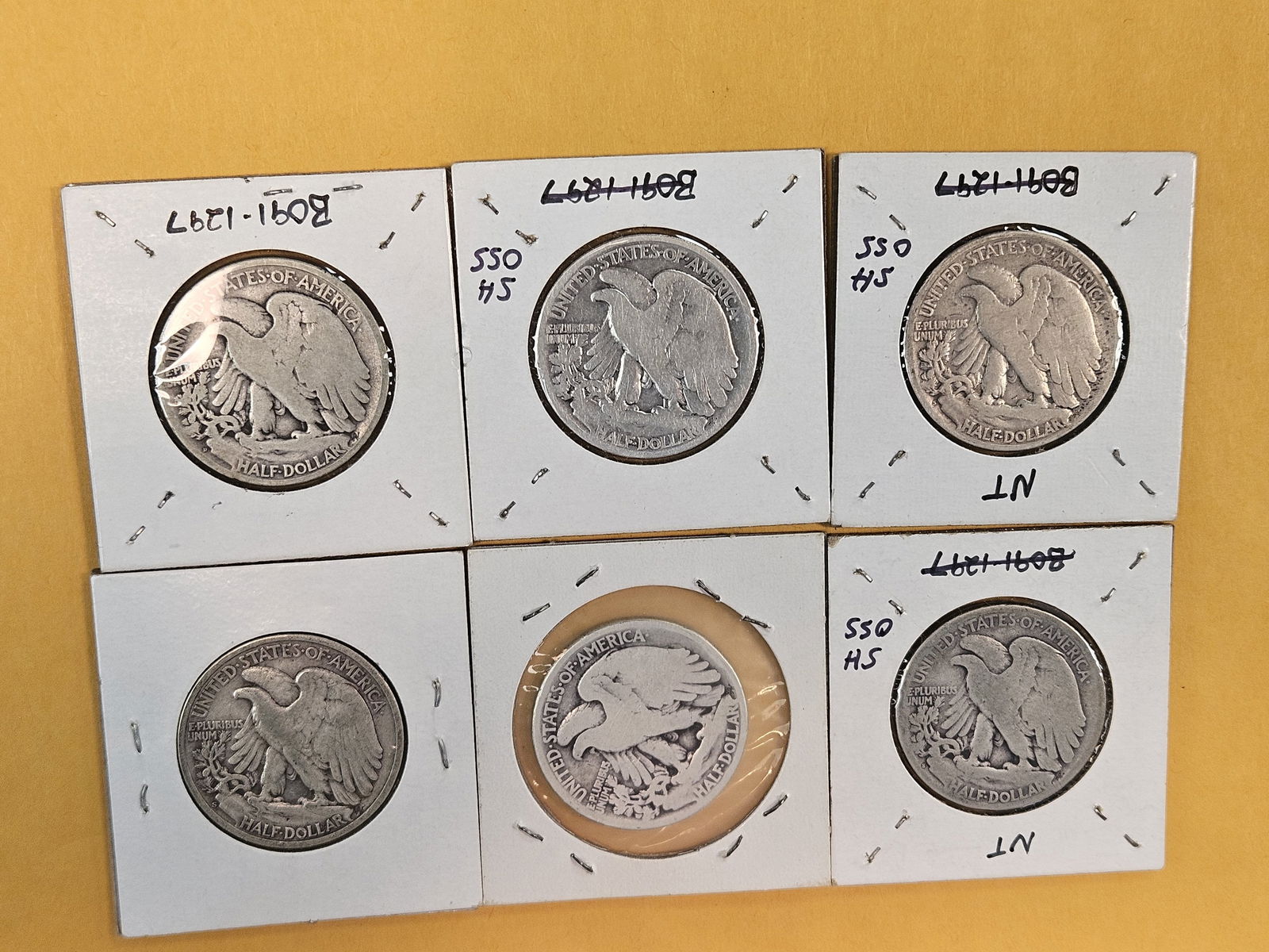 Six mixed silver Walking Liberty Half Dollars - 2
