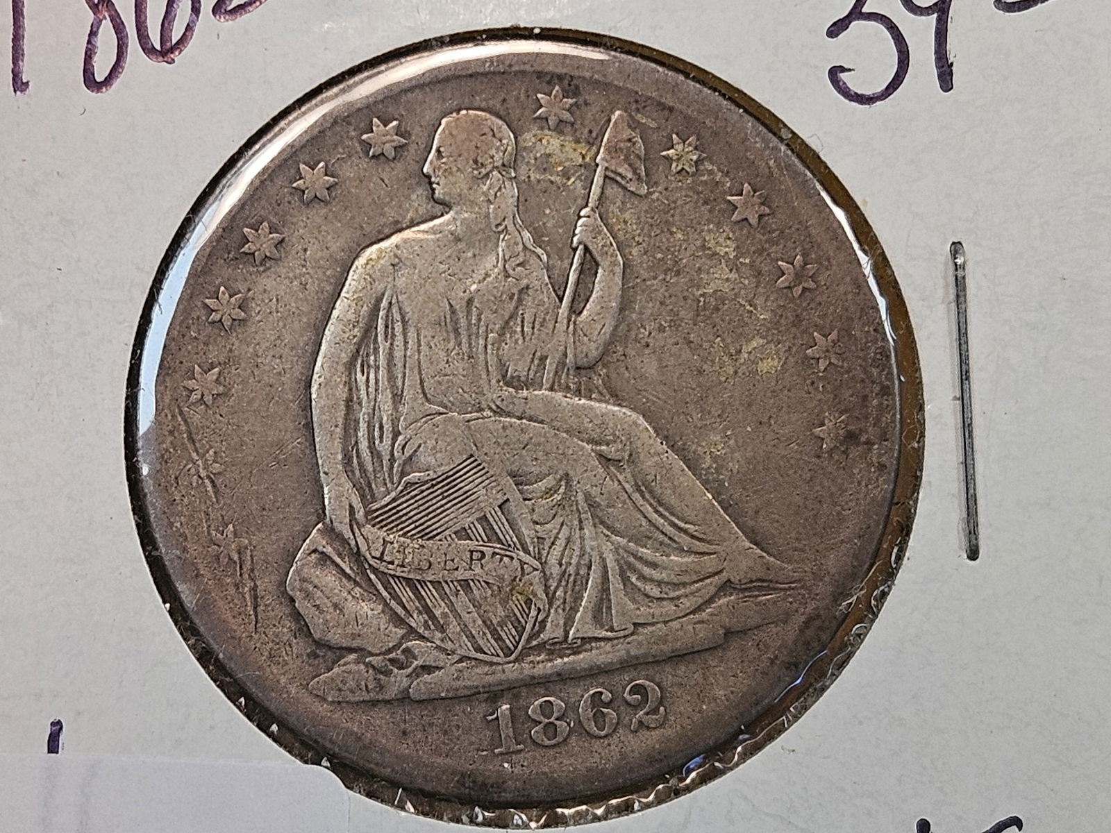 1862-S Seated Liberty silver Half dollar in Very Fine - details: Civil War Issue 
