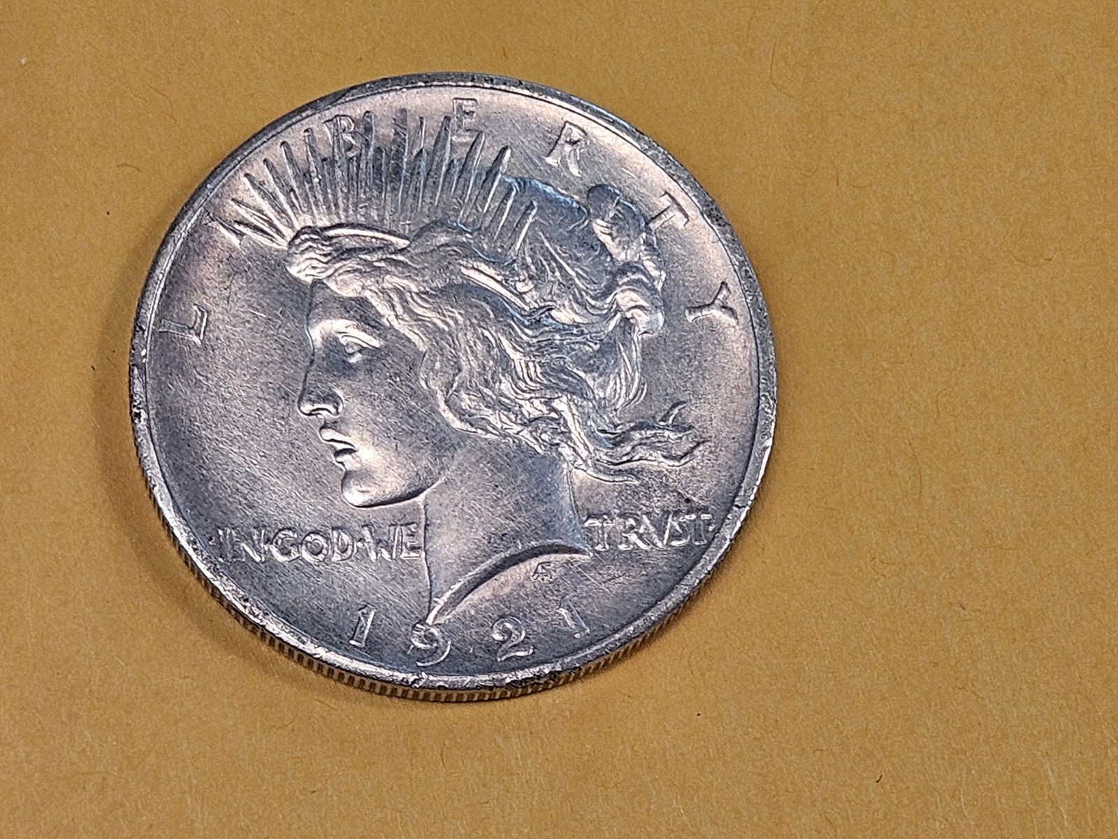 ** KEY DATE ** 1921 Peace silver Dollar in Brilliant About Uncirculated plus - 3