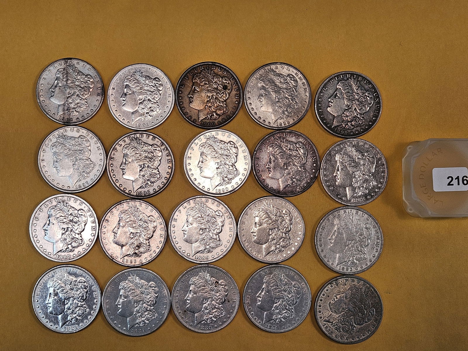 ** FULL ROLL ** Twenty About Uncirculated Morgan Silver Dollars: All pre-1904. All in About Uncirculated to Uncirculated - details
