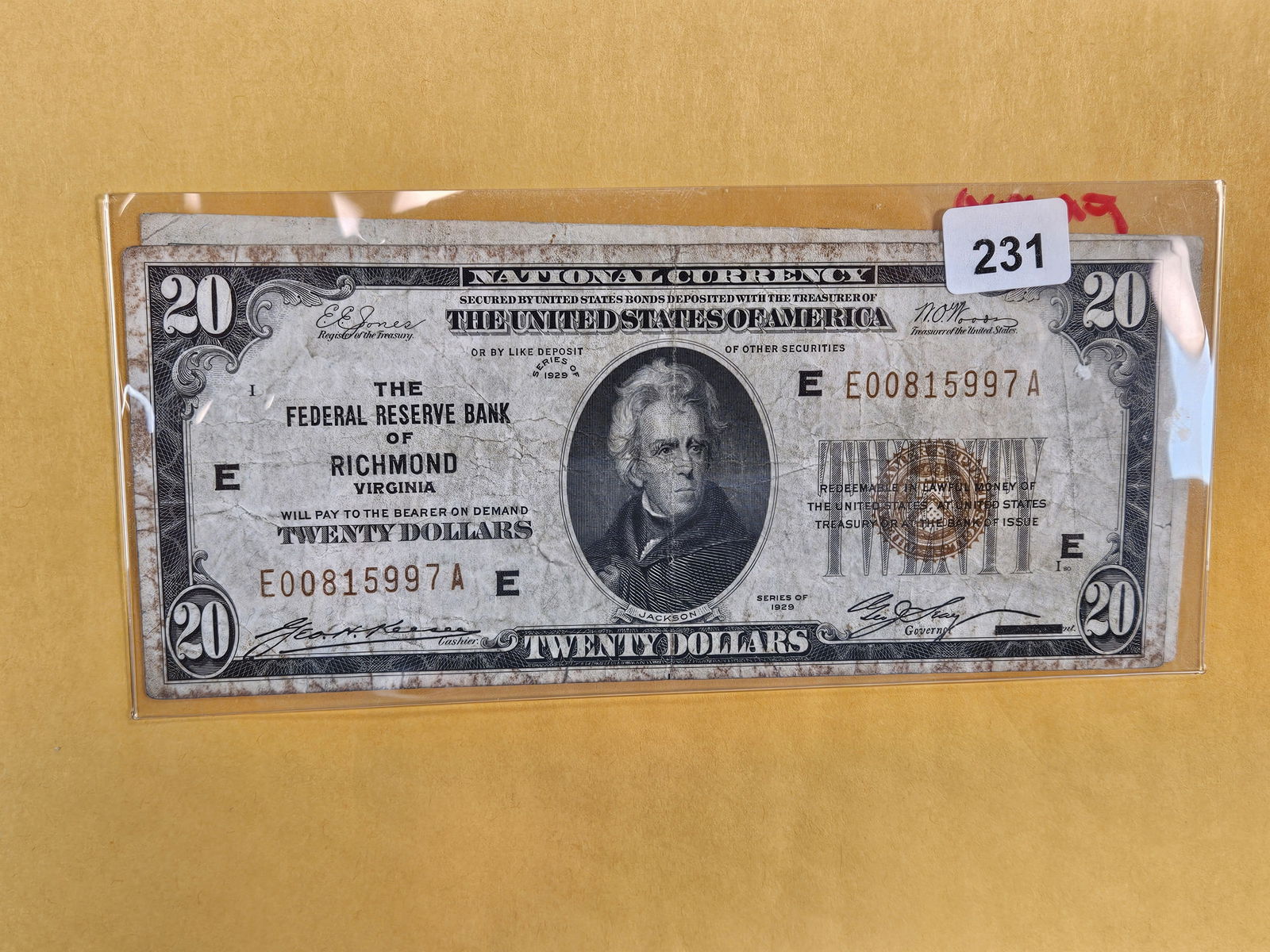 Two Series 1929 Twenty Dollar National Currency notes (1 of 2)