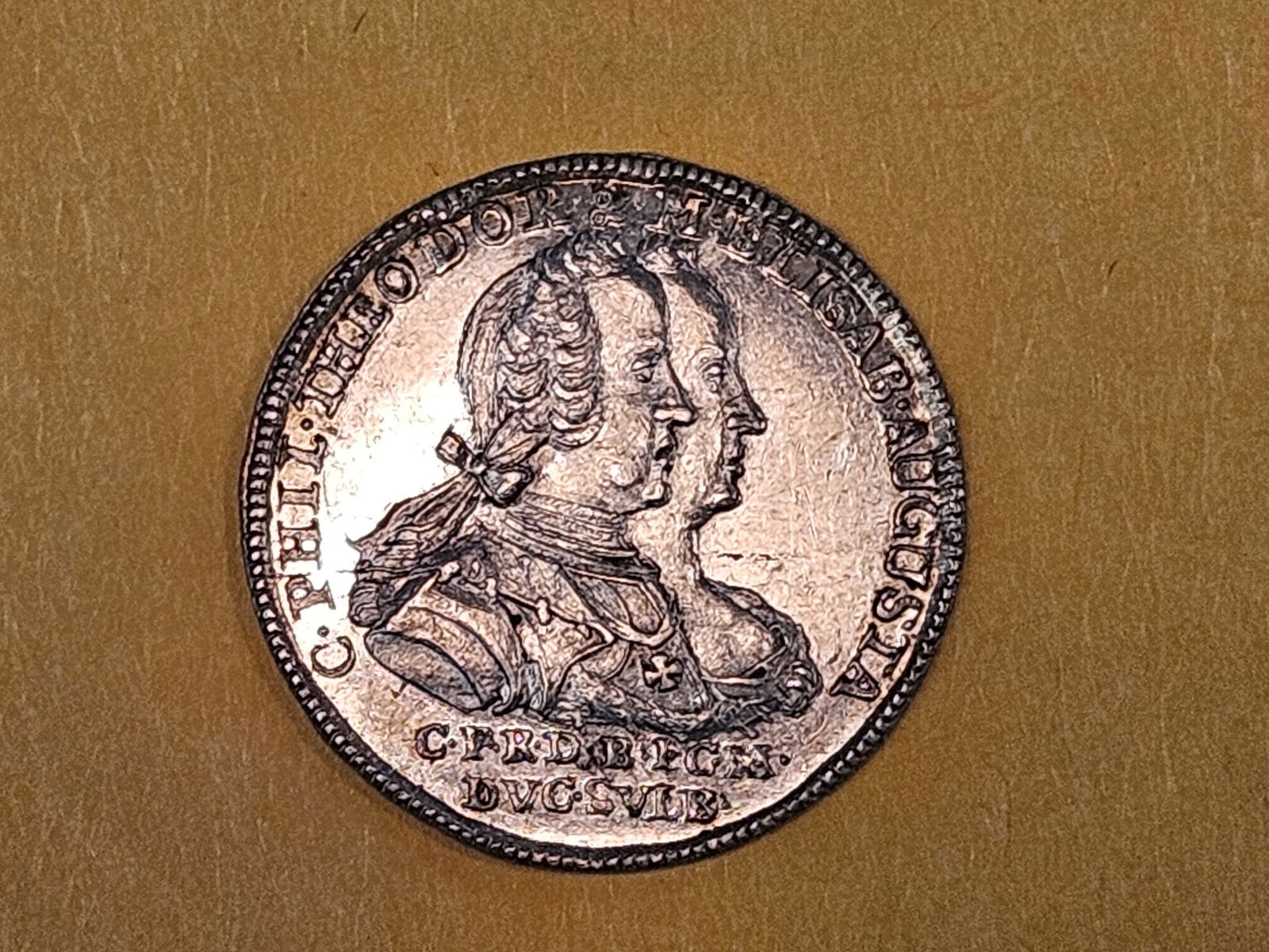 ** RARE ** GEM Prooflike 1742 Germany Silver PATTERN!!!: Pfalz-Salzbach Manheim Mint GOLD DUCAT STRUCK in SILVER!!! KM # PN7. Silver Marriage. VERY RARE PATTERN!!! 