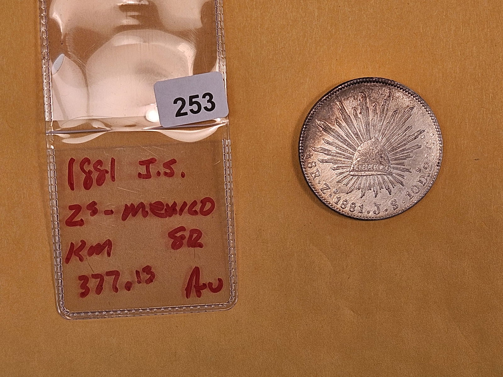 Bright About Uncirculated plus 1881 jj Mexico silver 8 reals - 2