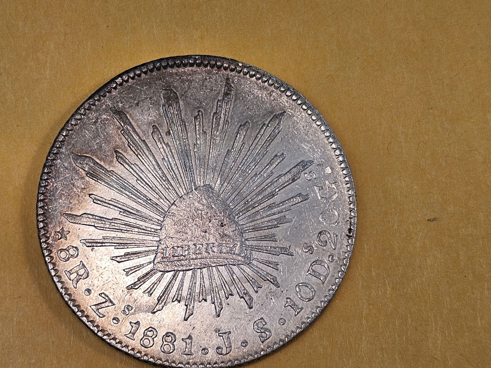 Bright About Uncirculated plus 1881 jj Mexico silver 8 reals - 4