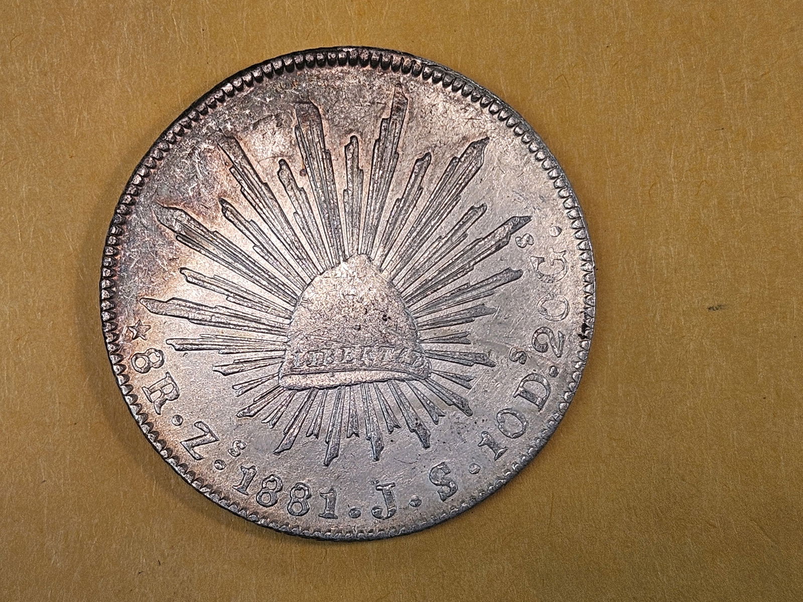 Bright About Uncirculated plus 1881 jj Mexico silver 8 reals - 5