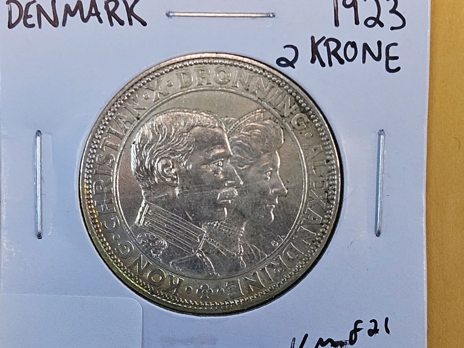 GEM Brilliant Uncirculated 1923 Denmark silver 2 krone: KM 821 