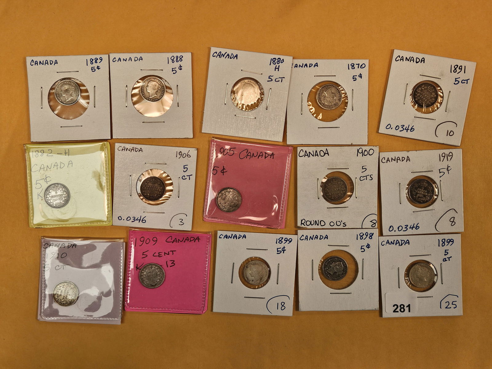 Fifteen mixed silver Canada 5 cent coins (1 of 10)