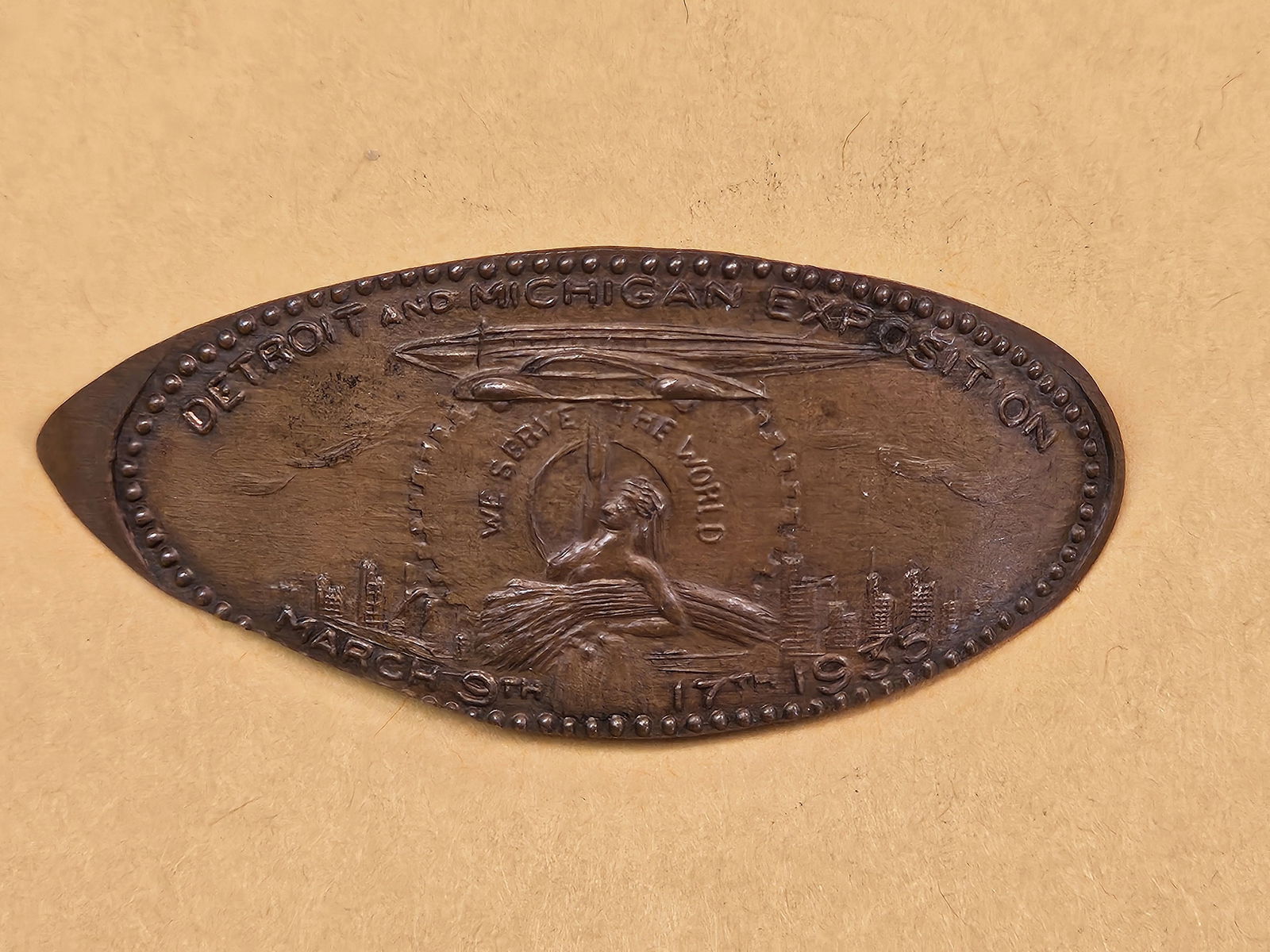 1935 Detroit & Michigan Exposition Elongated Cent: Uncirculated 