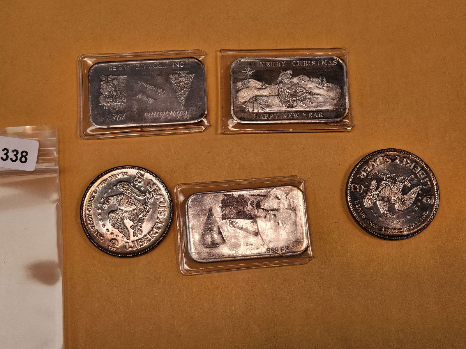 Five mixed 1-Troy ounce .999 fine silver pieces - 2