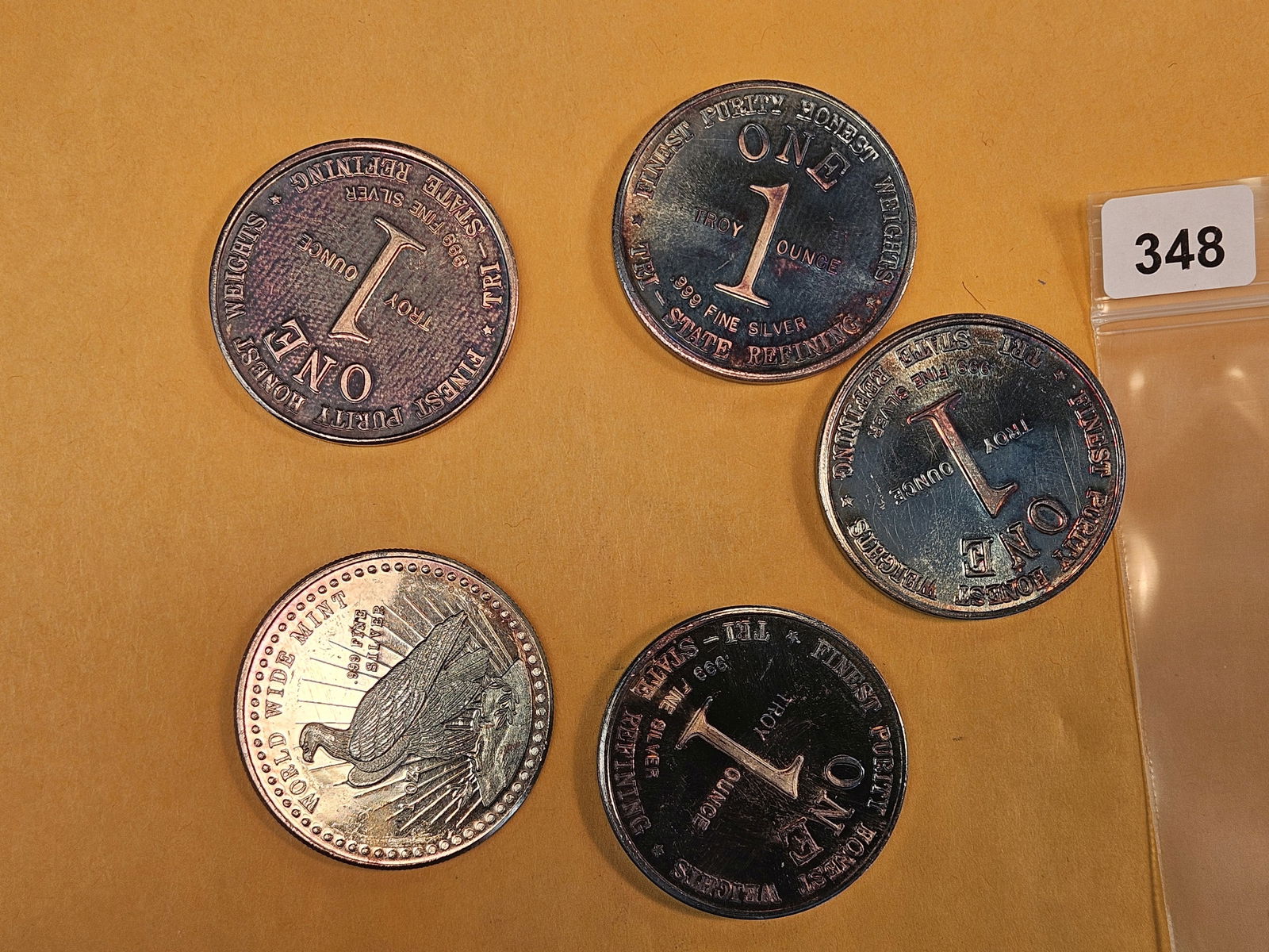 Five 1-Troy ounce .999 fine silver art rounds - 2