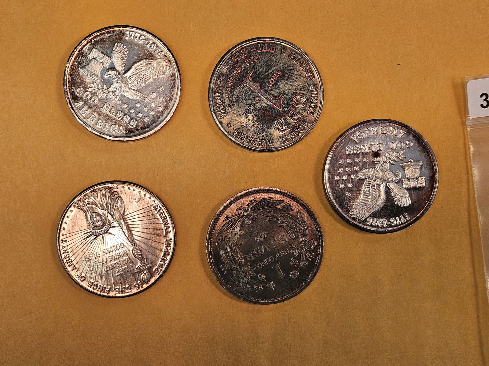 Five 1-Troy ounce .999 fine silver art rounds - 2