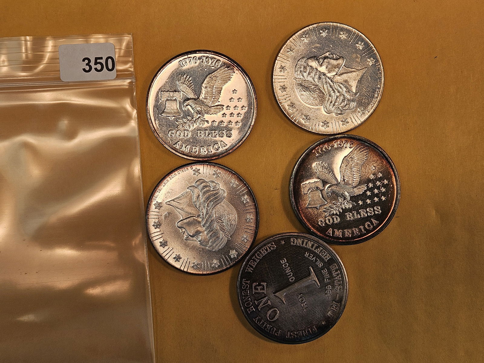 Five 1-Troy ounce .999 fine silver art rounds: Mixed