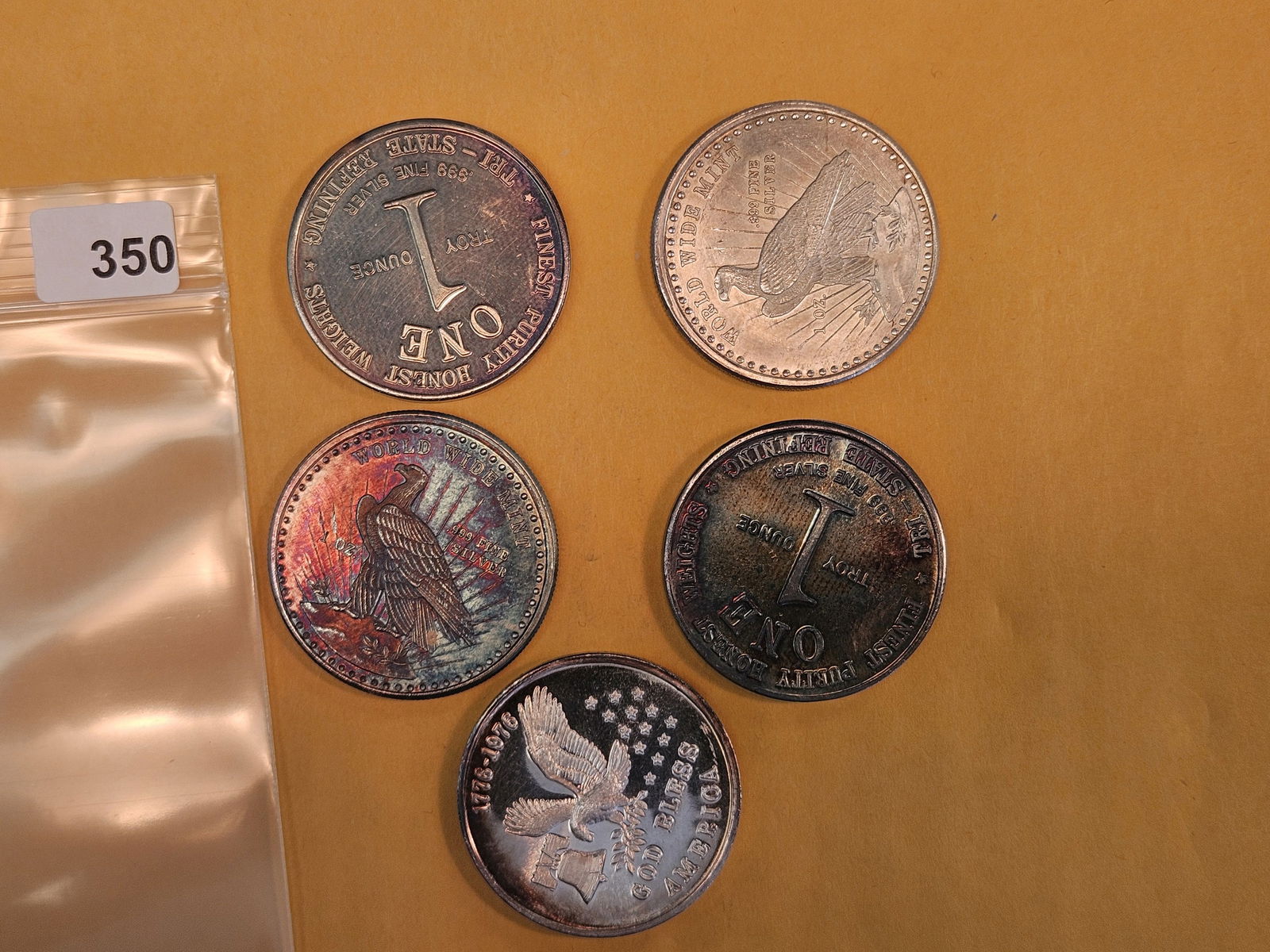 Five 1-Troy ounce .999 fine silver art rounds - 2