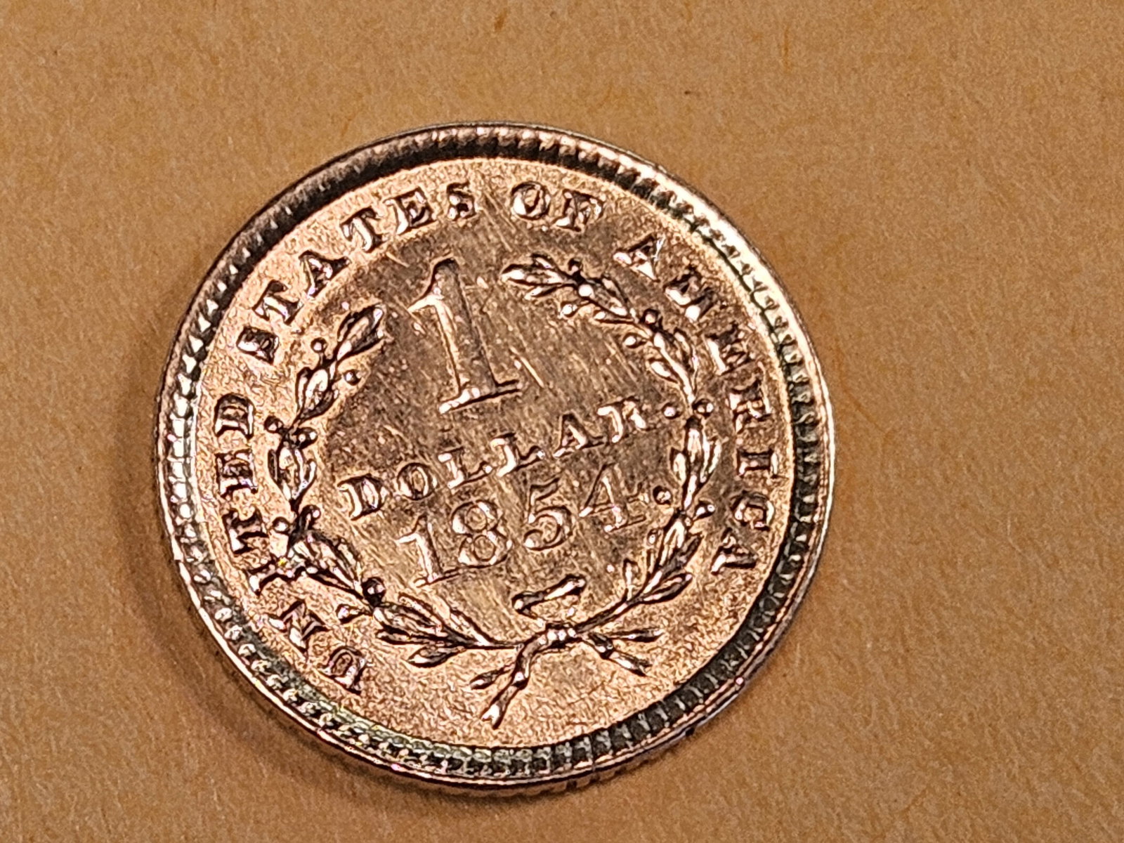 GOLD! Brilliant About Uncirculated plus - Details 1854 Gold Dollar - 5