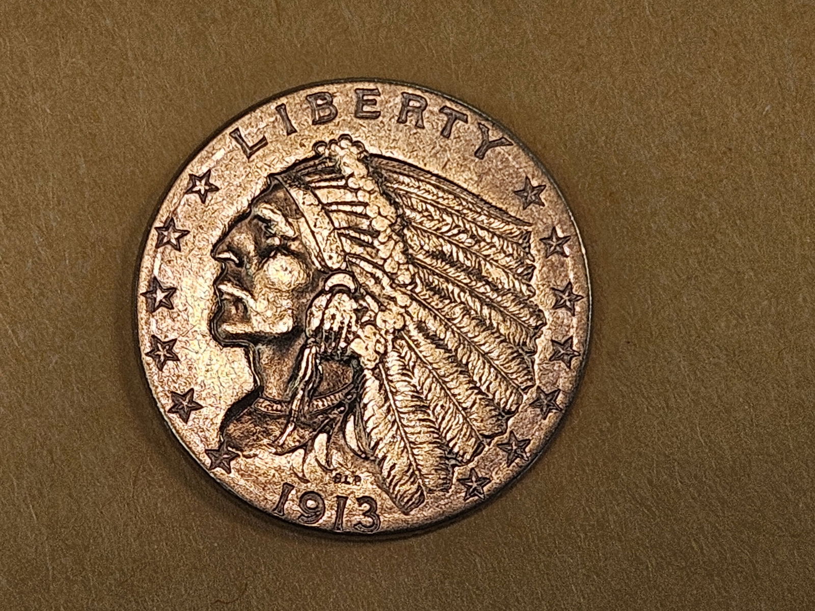 GOLD! Brilliant About Uncirculated plus 1913 Gold Indian $2.5 Dollars - 3