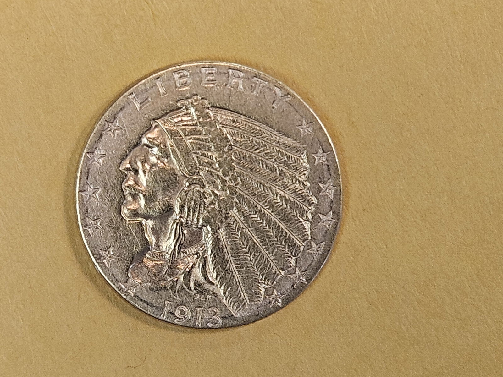 GOLD! Brilliant About Uncirculated plus 1913 Gold Indian $2.5 Dollars - 4