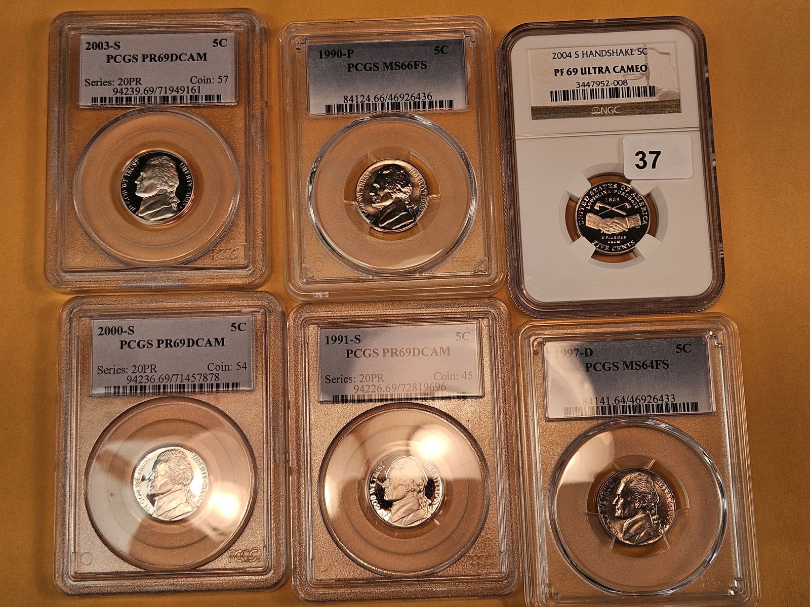 Six mixed, NGC and PCGS-grades, Jefferson Nickels - 2