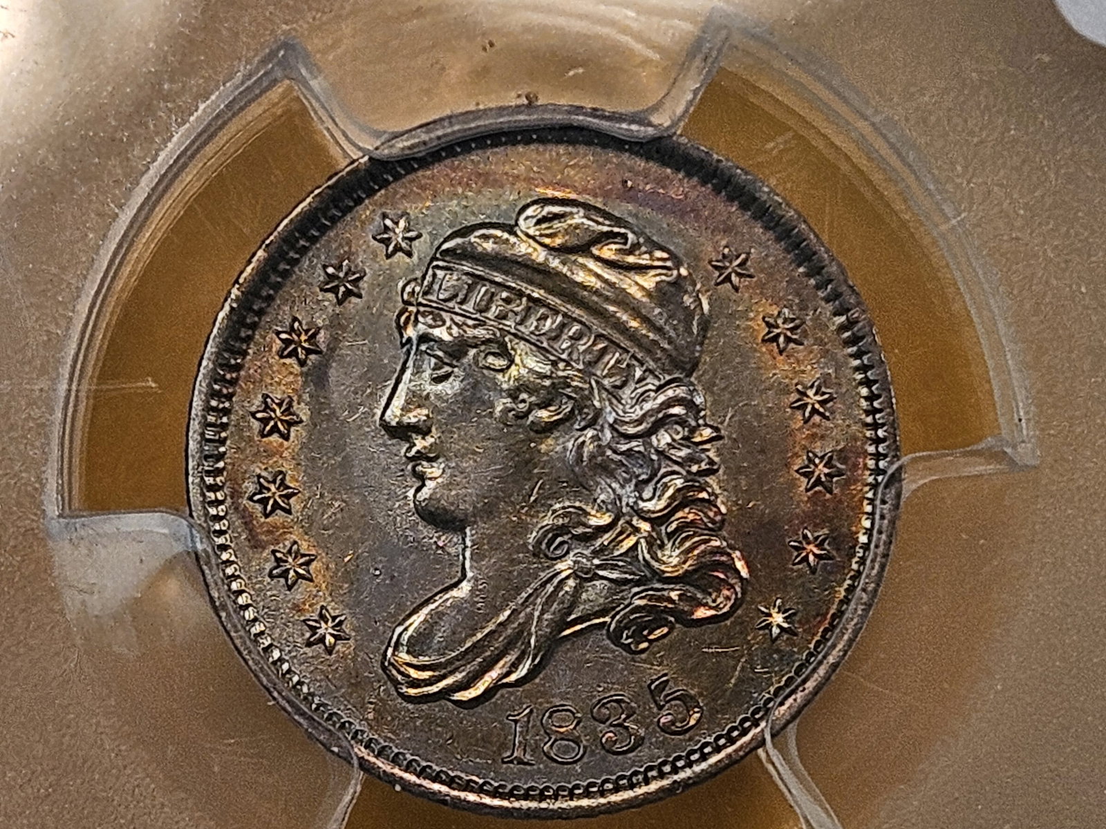 PCGS 1835 Capped Bust silver half-Dime in Brilliant About Uncirculated - details - 5