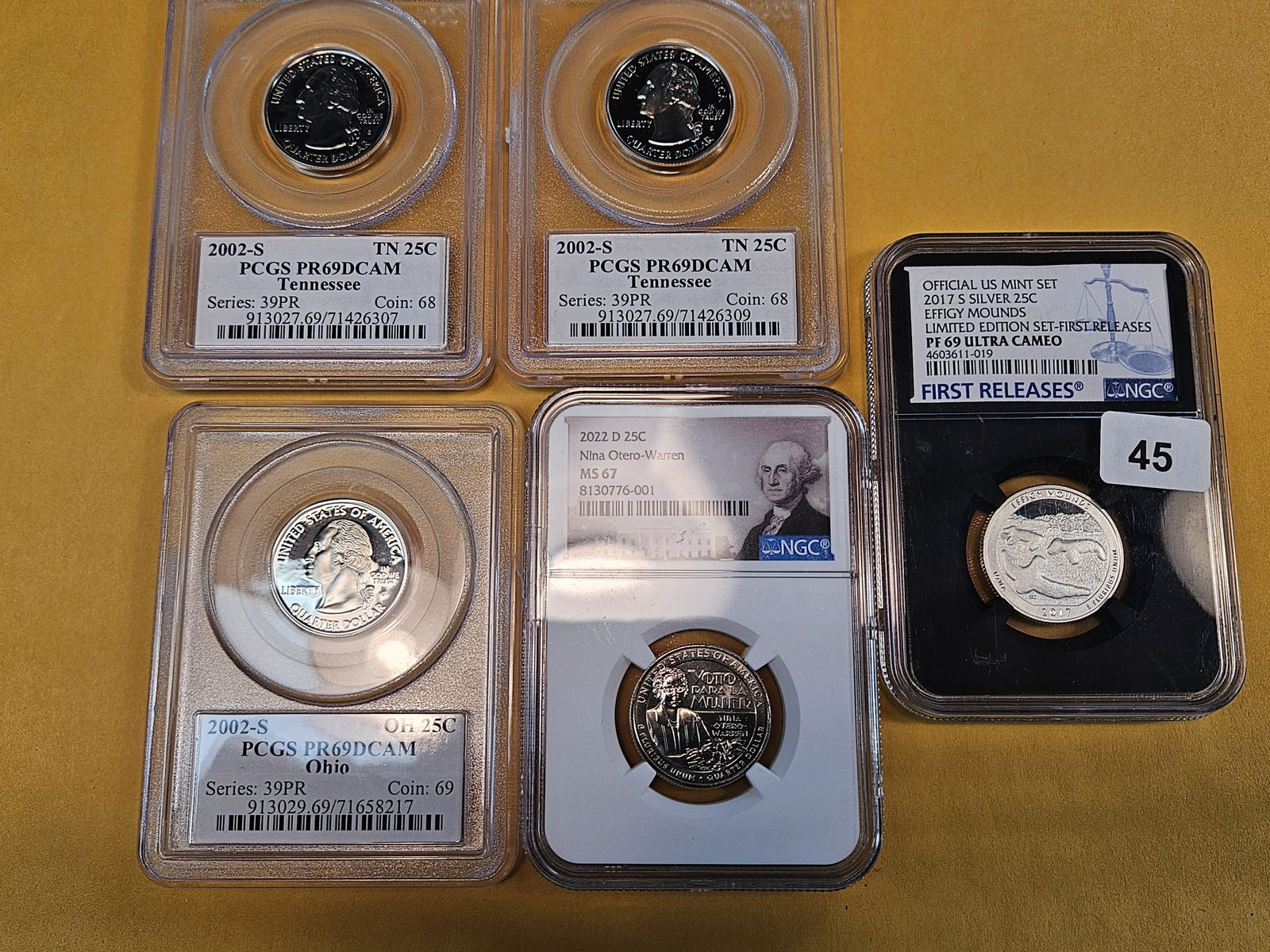 Five mixed, NGC and PCGS-graded Washington Quarters - 2