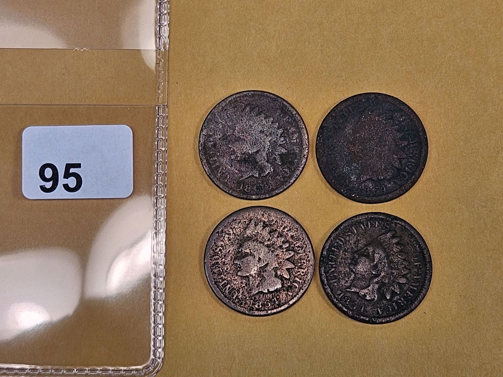 Four KEY Variety 1864-L Pointed Bust Indian cents - 2
