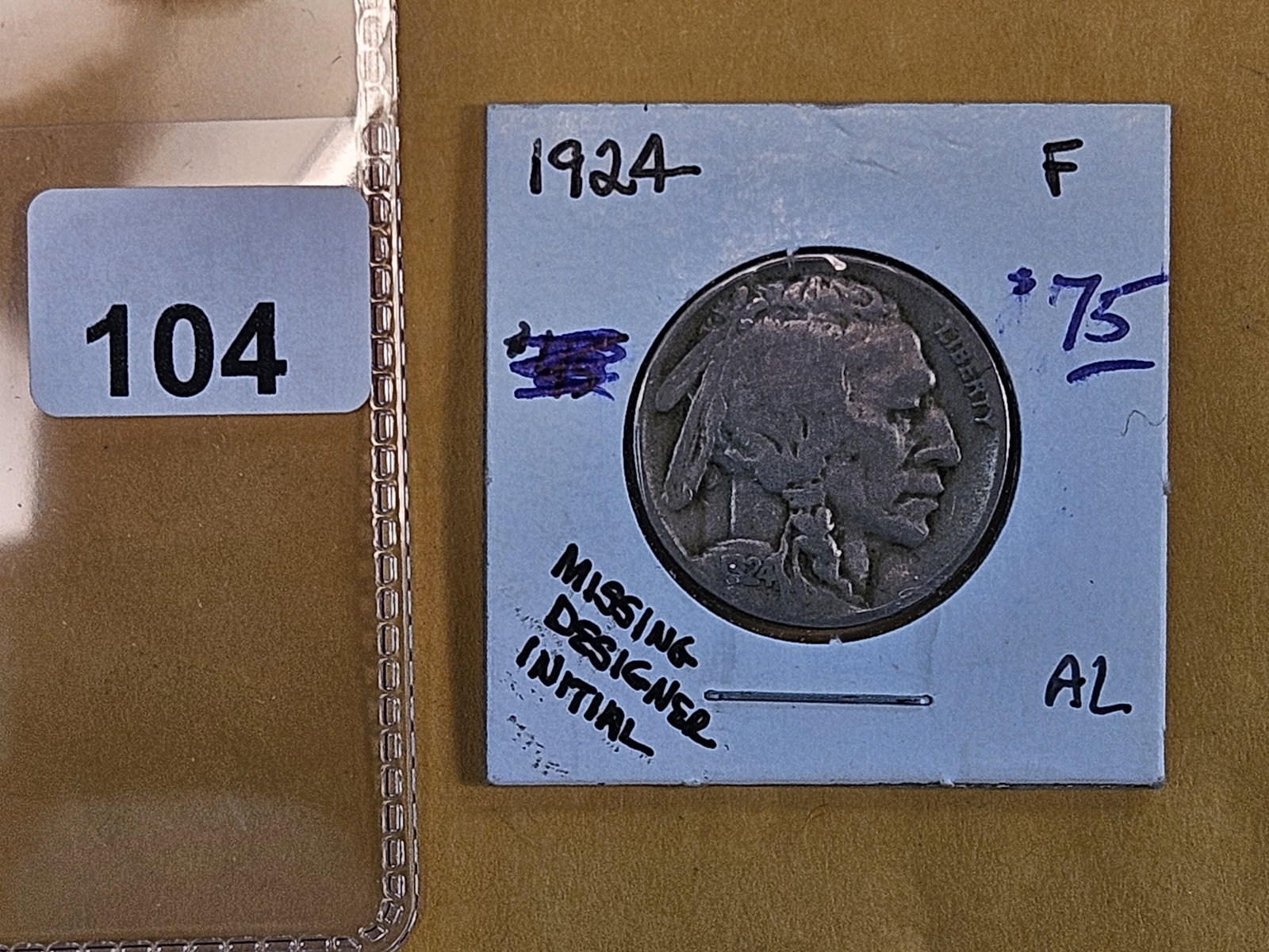 MINT ERROR! 1924 Buffalo Nickel: Missing the Designer initials 