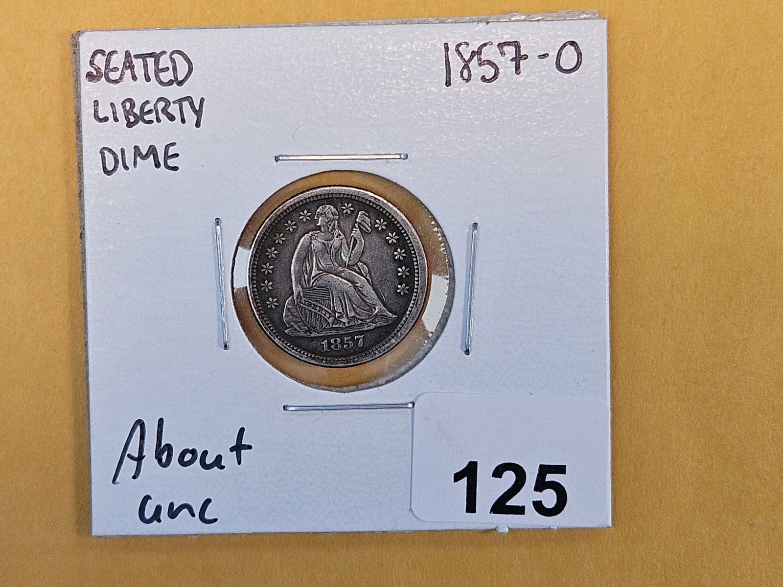 About Uncirculated 1857-O Seated Liberty Silver Dime - 2