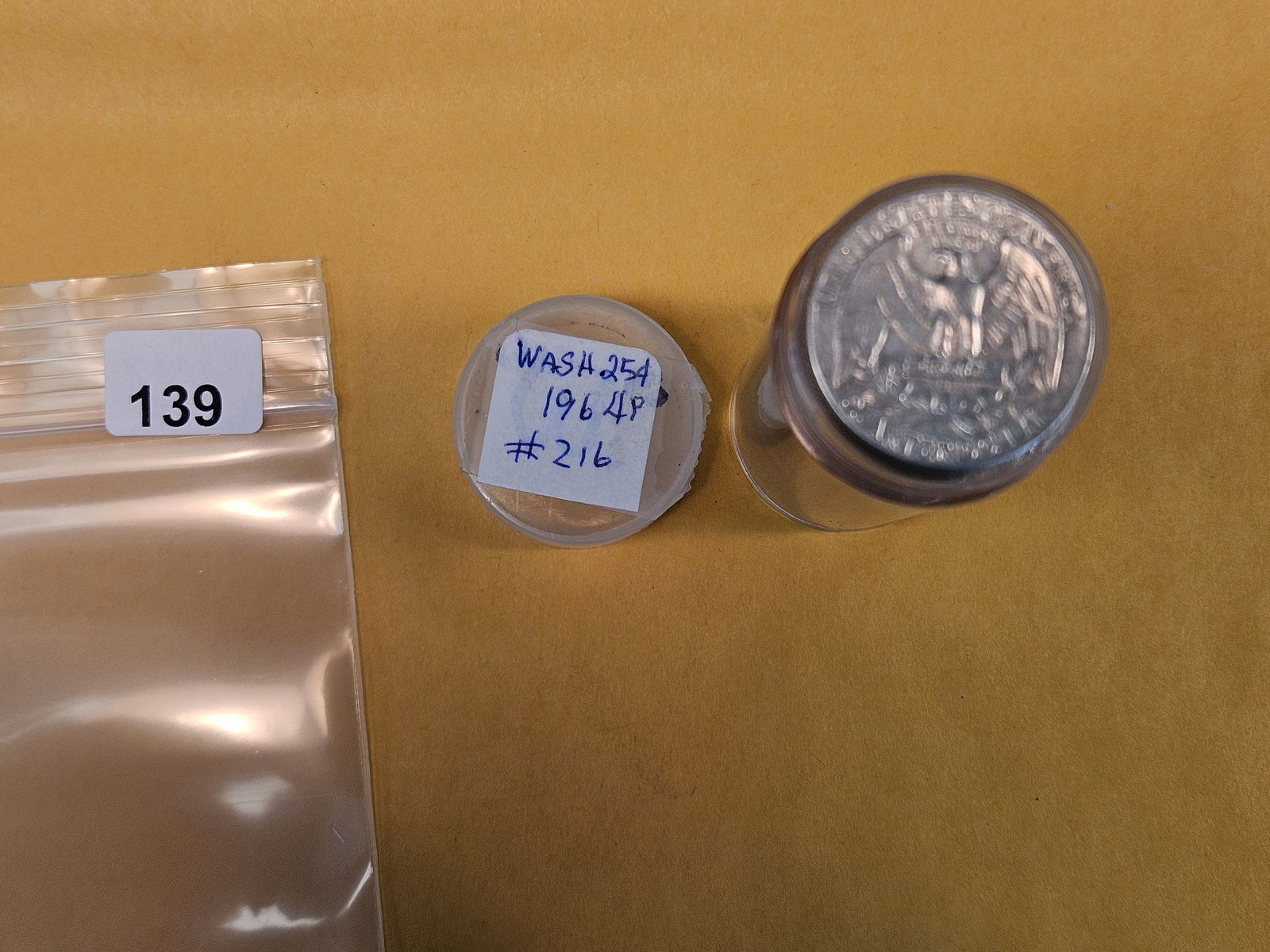 Full roll of 1964 silver Washington Quarters: Circulated. From consignor. Unchecked by us 