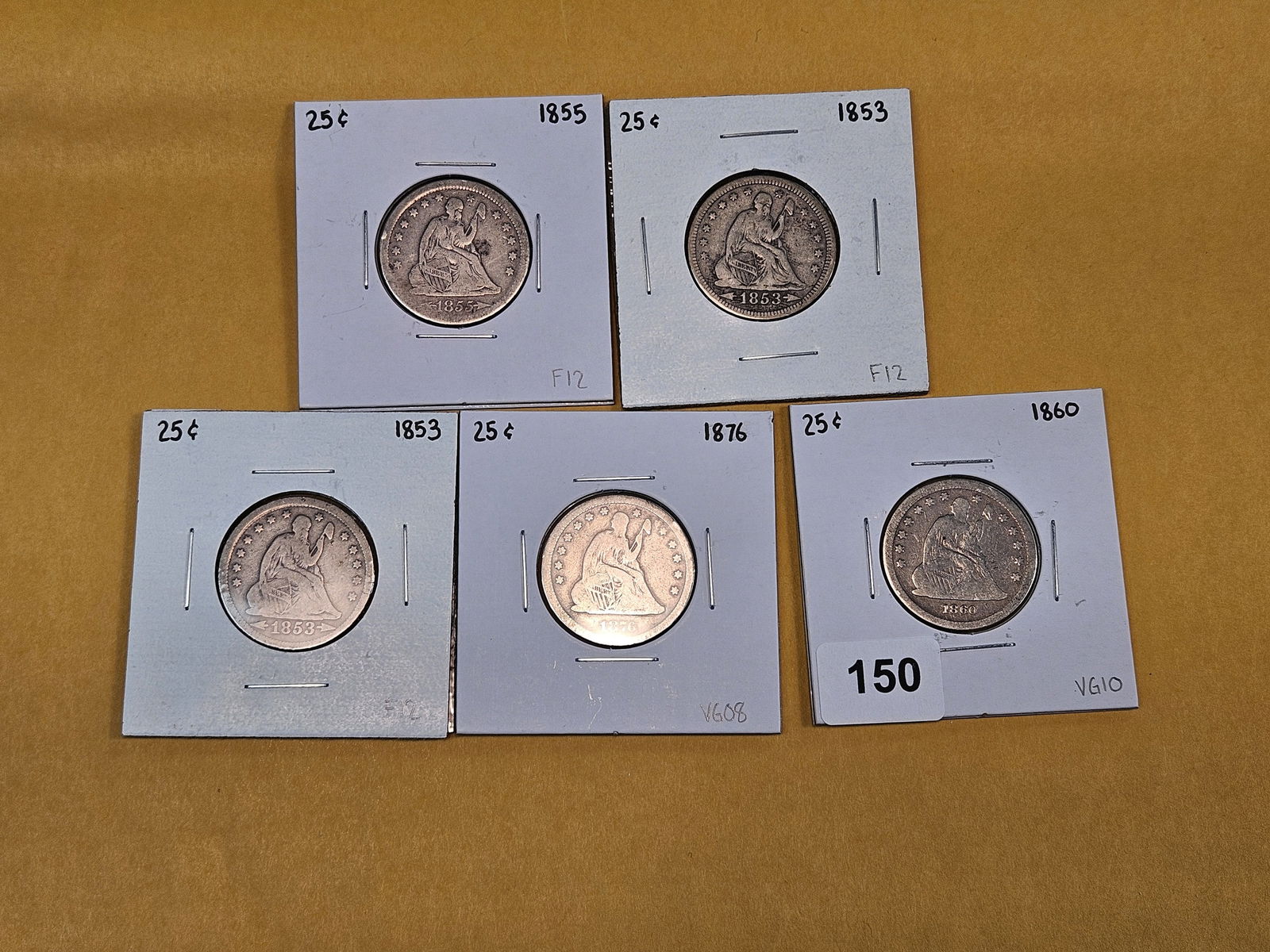 Five mixed Seated Liberty silver Quarters - 2