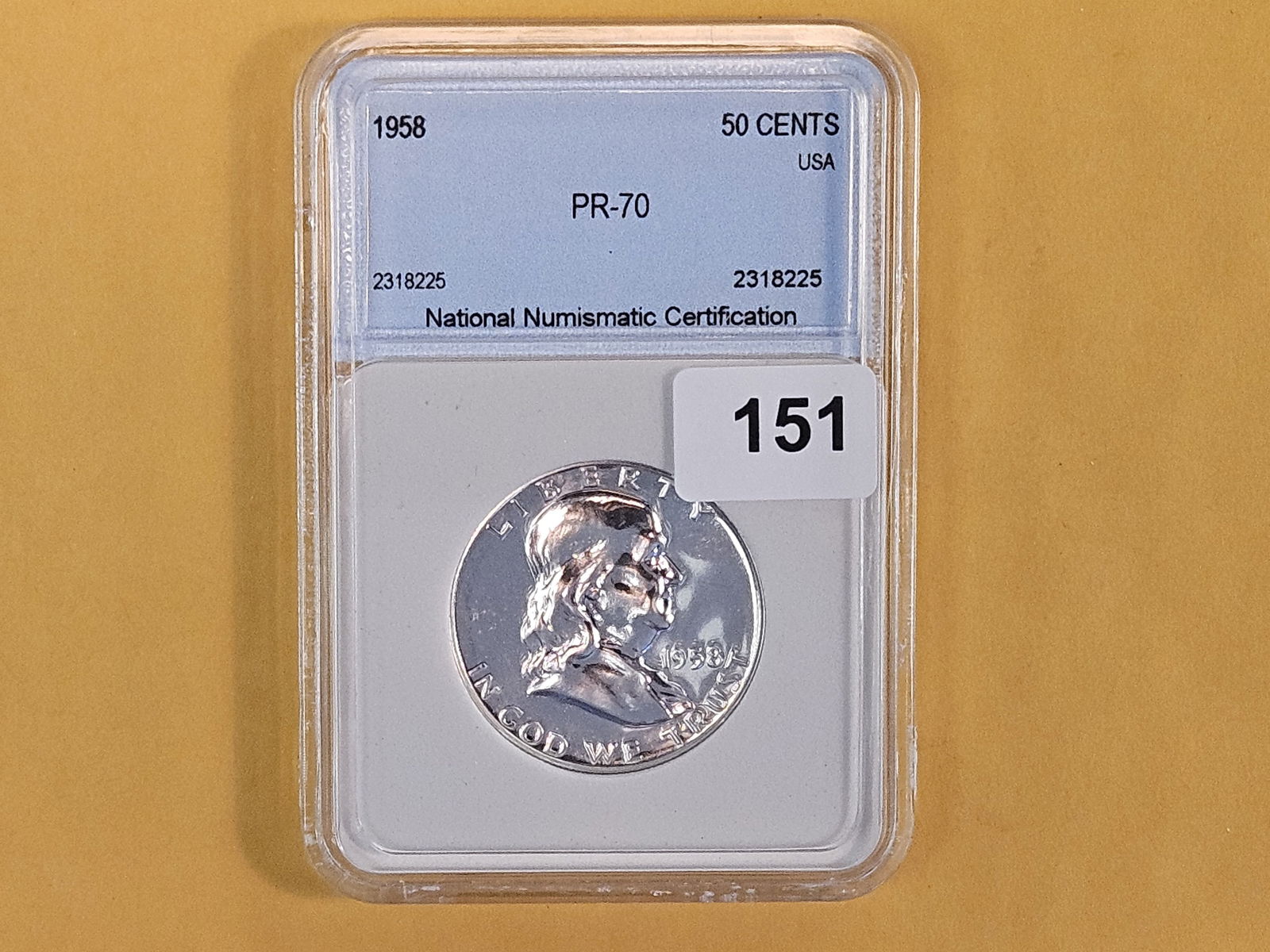 GEM Proof Deep Cameo 1958 Franklin silver Half Dollar - 3