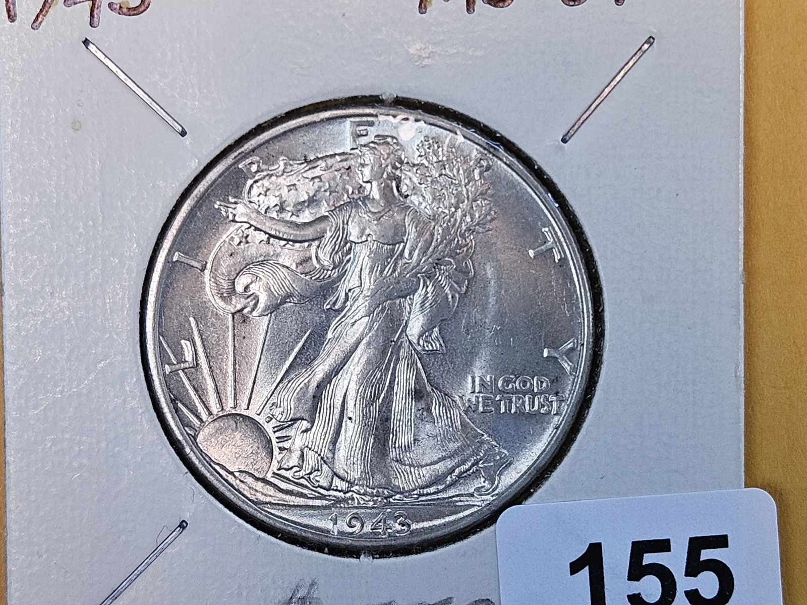 Choice Brilliant Uncirculated 1943 Walking Liberty Half Dollar: Good luster