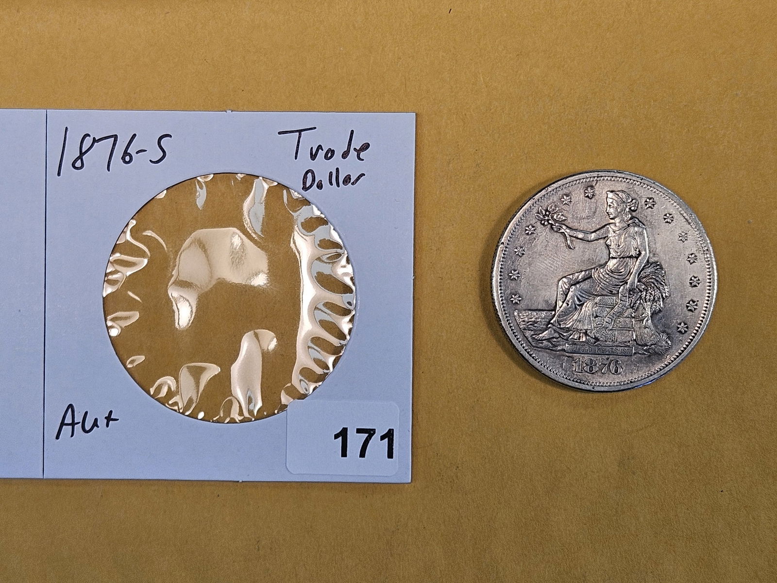 1876-S Trade silver Dollar in About Uncirculated plus - 2