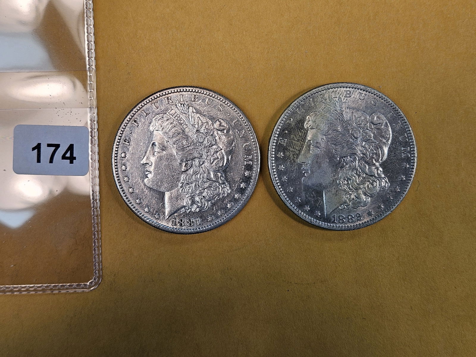Two Bright About Uncirculated Morgan silver Dollars - 2