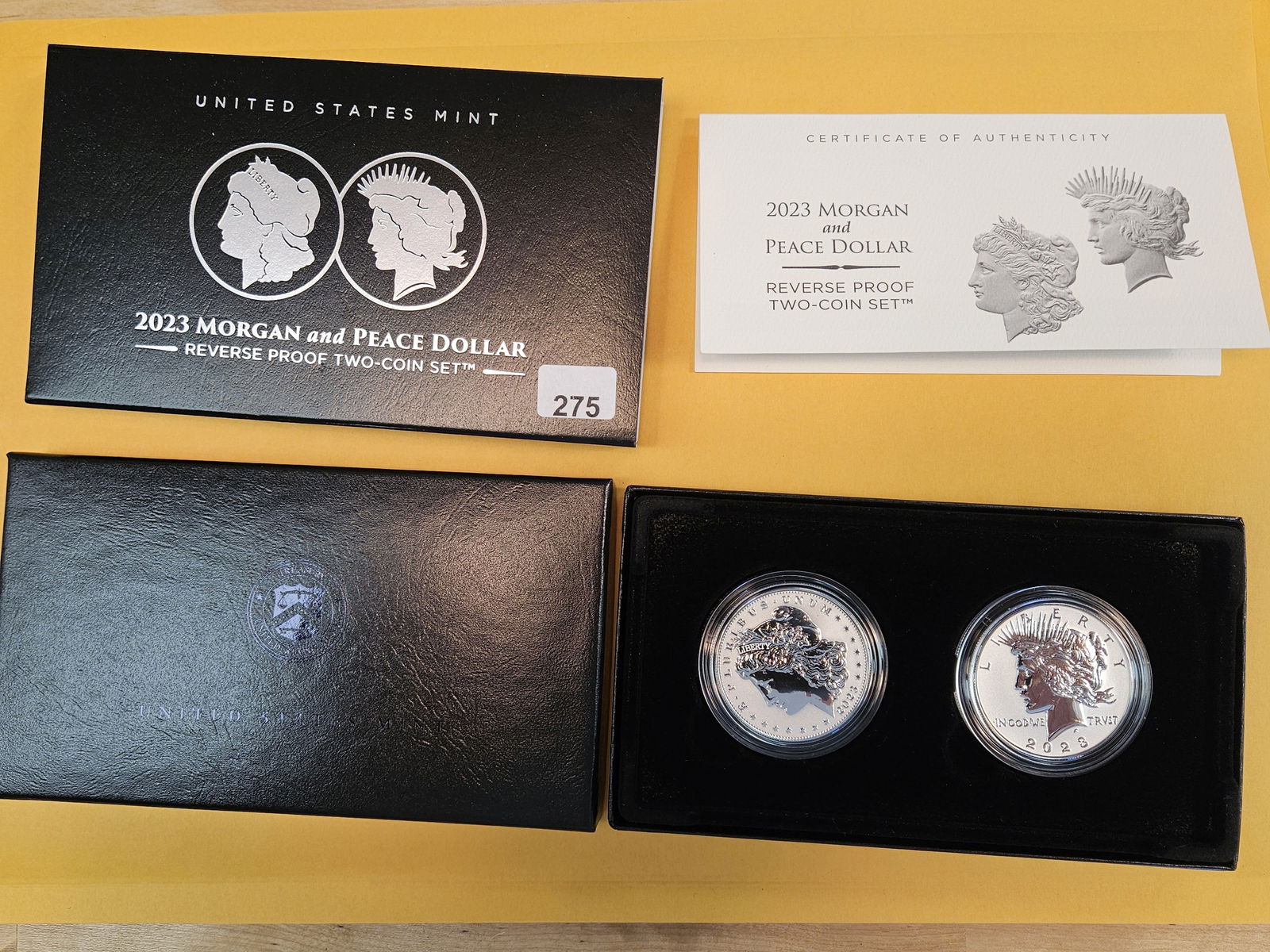 2023 Morgan and Peace Silver Dollar 2-coin Set: REVERSE PROOF SET! In original government packaging with certificate of authenticity