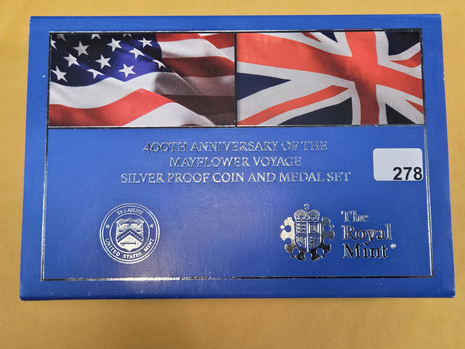 US Mint & Royal Mint Two GEM Silver Coin Set: 400th Anniversary of the Mayflower Voyage Silver Proof Coin & Medal Set. In original government packaging with certificate of authenticity 