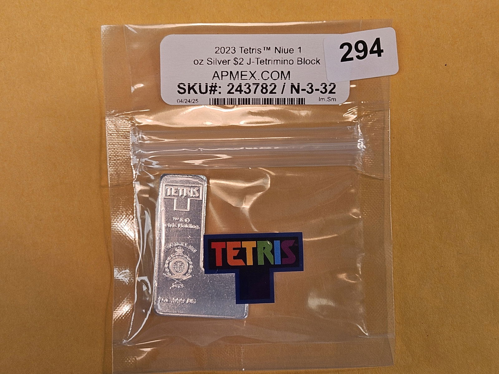 One Troy ounce .999 fine silver Proof Art piece: 2023 TETRIS! In original APMEX packaging 